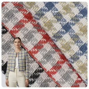 00% Polyester Houndstooth Tweed Fabric With Shiny Thread Coarse Woven Cloth Accept Custom for Women Suit Coat Jacket Hat Handbag