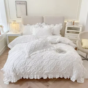 1 Duvet Cover 2 Pillowcases Without Insert Soft Breathable Duvet Cover Set White Ruffled Bedding Set