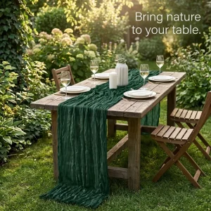 1 Pack Dark Green Woven Polyester Cheesecloth Boho Table Runner 6Ft Semi Sheer Reusable Eco Friendly Bulk Christmas Wedding
