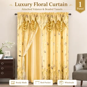 1 Panel Per Pack Organza Sheer Curtain for Home with Attached Waterfall Valance Beaded Tassels Window Drapes