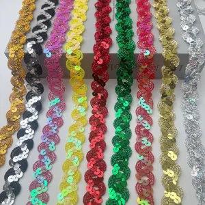 1.5cm Wavy Sequin Lace Trim Shiny Sequin Ribbon DIY Clothing Accessory for Dance Stage Performance Costume Decor
