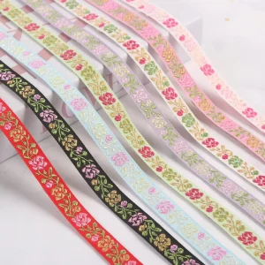1.5cmVintage Large Floral Embroidery 100% Polyester Jacquard Ribbon 100 Yard High Tenacity Non Elastic Ethnic Clothing Trim Lace