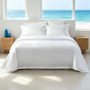 1.8m Bed 4pcs Cotton Sateen Sheet Set 60s Reactive Dyed Plain White Skin-Friendly Duvet Cover