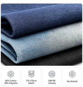 10*7 Non-Fade Cotton Polyester Denim Fabric 330gsm 9.7oz Woven Twill 173-175cm Width No Stretch Breathable Heavyweight Boys