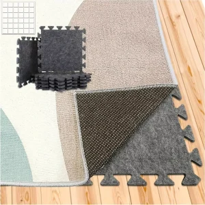 10 Pcs 12″ X 12″ Non Slip Rug Pads High Density Noise Reduction Puzzle Felt Carpet Padding for Hardwood Floors