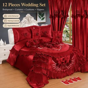 10 Pieces King Size Bridal Bedding Set Wedding Comforter Duvet With Matching Curtains Juego De Cama Con Cortinas