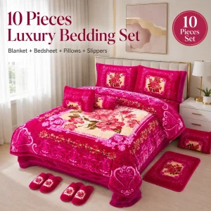 10 Pieces Luxury Plush Blanket Bedding Set With Bedsheet Pillowcases Slippers Floor Mat Complete Bedroom Set