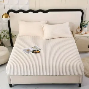 10% Polyester Ultra-Soft Luxury Fitted Bed Sheet Premium Velvet Sherpa Bed Linen Plush Jacquard Flannel Fleece Bed Sheet Sets
