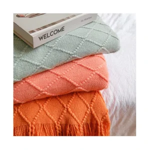100% Acrylic Jacquard Embroidered Solid Geometry Knit Throw Blanket Soft All-Season Home Decor for Sofa Bed 50×60 Inch Bathroom
