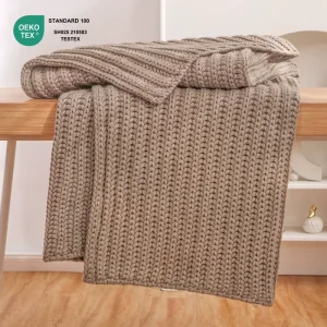 100% Acrylic OEKO-TEX STANDARD 100 Solid Knit Throw Blanket with Tassels Four Seasons Use Portable Design for Sofa Bed