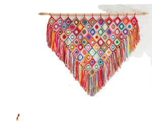 100% Acrylic and Hand Crochet Bohemian Mosaic Triangle Tapestry