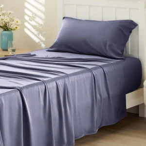 100% Bamboo 4-Piece Bed Sheet Set 300TC Flat & Fitted Sheet Solid Color Smooth Soft Grey