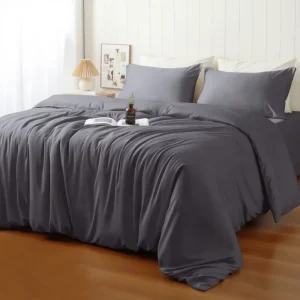 100% Bamboo Fiber 4 Piece Bedding Set Solid Color Cooling Silky Duvet Cover Sheet Pillowcase Summer Cool Touch Four Piece