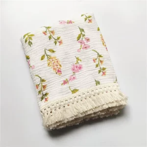 100% Bamboo Gauze Woven 47×47″ Chrysanthemum Floral Swaddle Blanket Portable Four Seasons Baby Throw