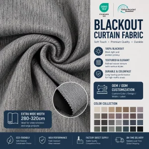 100% Blackout Woven Waterproof Flame Retardant Anti-Bacteria Heat-Insulation 100% Polyester Medium Weight Bedroom Curtain Fabric
