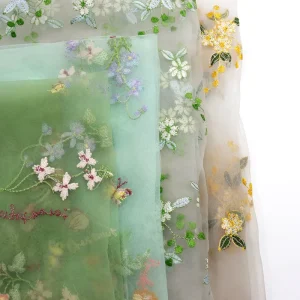 100% Breathable Polyester Colorful Flower Mesh Fabric Embroidered Wedding Dress Backpack Decorative Items Knitted Bags