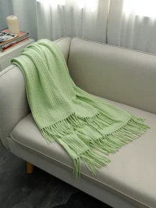 100 Cashmere Blanket Cable Knit 100% Organic Cashmere Throw Green Over Blanket with Tassel