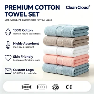 100% Combed Cotton 3PCS Towel Set Solid Color Soft Absorbent Bath Hand Washcloth Towels for Hotel Home Spa Custom Logo