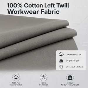 100% Combed Cotton Woven Breathable 245gsm Twill Fabric Roll for Factory Workwear School Uniform Textile Materials Supply