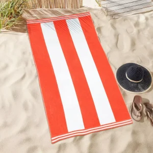 100% Compressed Cotton Modern Oversized Stripe Jacquard Beach Towel with Embroidered Logo Luxury Sustainable Bath Pure Towel