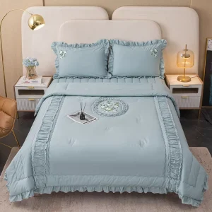 100% Cotton 2 Piece Embroidered Princess Style Comforter Set for Wedding Home Hotel