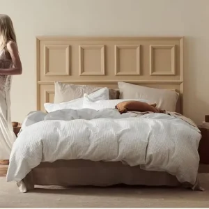 100% Cotton 200TC Waffle Duvet Cover Set 3-Piece Queen Size Solid European-American Style Home Bedding