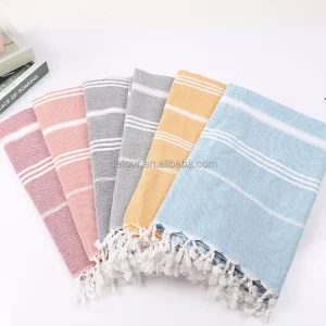 100% Cotton 21s Turkish Beach Towel Outdoor Jacquard Shawl Quick Drying Hypoallergenic Striped Hemmed 380g
