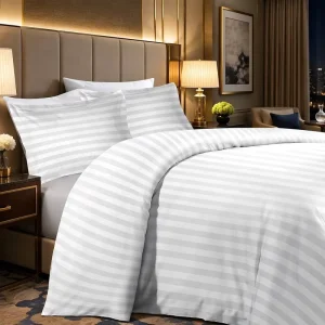 100% Cotton 240TC White 1cm Stripe Bed Sheet Fabric for Hotel Bed Linen Stripe Bedding Set Duvet Cover Pillowcase