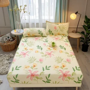 100% Cotton 3PCS Printed Fitted Sheet Sets Breathable Elastic Bedding for Home & Hotel Soft & Comfortable