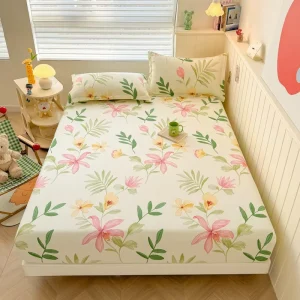 100% Cotton 3PCS Printed Fitted Sheet Sets Breathable Yellow Elastic Skin Friendly 200TC Bed Sheet Set Supplier