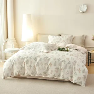 100% Cotton 4-Piece Bedding Set 200TC Breathable Durable Floral Printed Home Bed Sheets Duvet Cover All-Season Pastoral