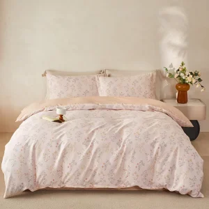 100% Cotton 4-Piece Bedding Set Reversible Duvet Cover Flat Sheet Set Skin-Friendly Naked Sleep Home Bed Linen