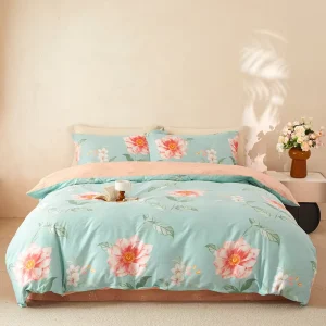 100% Cotton 4-Piece Customizable Bedding Set Pastoral Plant Floral Printed Duvet Cover Flat Sheet 200TC All-Season