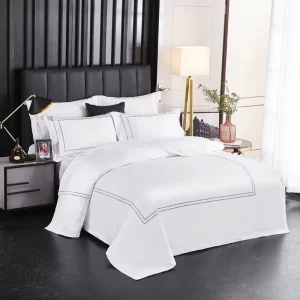 100% Cotton 4 Piece Duvet Cover Set Embroidery Hotel Bedding Linens White Sheet Set Bedroom