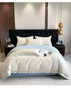 100% Cotton 4 Pieces Embroidered Solid Color Wedding Bedding Set 300tc Thread Count Breathable Durable Quality Modern Style