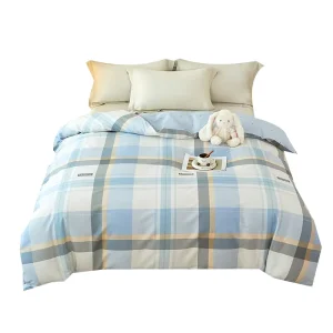 100% Cotton 40 count 200TC Plaid Checkered Duvet Cover Queen King Soft Anti Pilling Zipper Machine Washable Bedding
