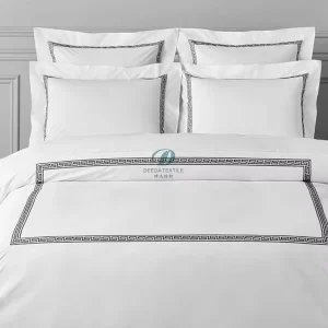 100% Cotton 400 Thread Count Embroidery Hotel Bed Sheet Set Includes Fitted and Flat Sheets