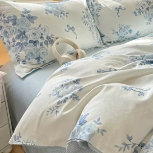 100% Cotton 40S Floral Duvet Cover Set Breathable Soft Machine Washable with Flat Sheet or Fitted Sheet Option