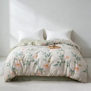 100% Cotton 40S Floral Duvet Cover Set Soft Anti Pilling Zipper All Season Bedding Queen King Size