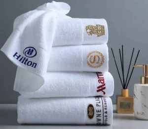 100% Cotton 5 Star Hotel Towels White Custom Embroidery Logo Bathroom Linen Spa Soft Quick Dry Face Hand Bath Hotel Towel Set