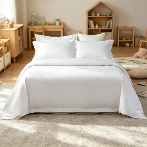 100% Cotton 60×60 Sateen Bed Sheet 4pcs Set Hotel Collection Plain White Bedding