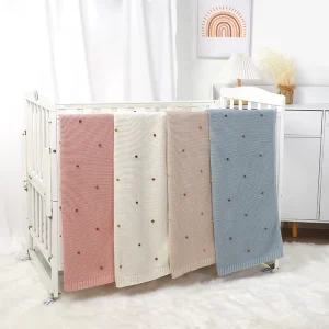 100% Cotton Baby Swaddle Blanket Colorful Dot Baby Knitted Blanket