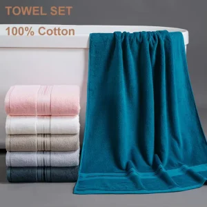 100% Cotton Bath Towel Set Hotel Absorbent Soft Thickened Plain Woven Rectangle Solid Color China