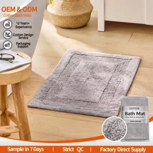 100% Cotton Bathroom Mat Woven Tufted Solid Color Absorbent Non Slip Bath Rug Home Private Label OEM Factory Supplier