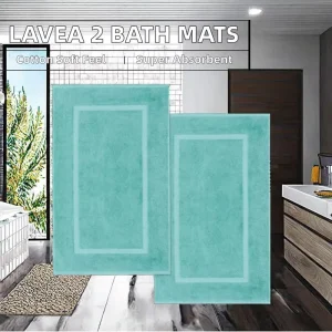 100% Cotton Bathroom Rug Bath Mats Absorbent Machine Washable Solid Pattern Turquoise Hotel Style