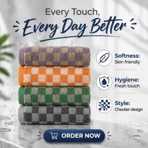 100% Cotton Bathroom Towels Checkered Pattern Water absorbing Thick Soft Comfortable Pure Cotton Towels Hand Towels