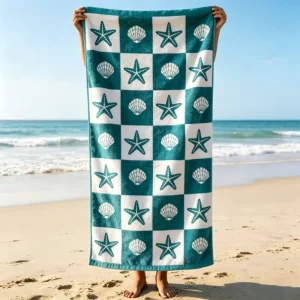 100% Cotton Beach Towel Ocean Jacquard Yarn Dyed Custom logo Large Size Navy Blue High Absorbent Bath Towel for Beach Pool Hotel