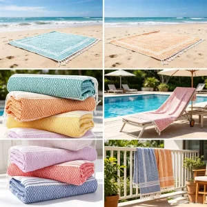 100% Cotton Beach Towel Quick Dry Bath Towel Cooling Multi Use Lightweight Sand Free Hammam Towel with Tassel Travel Gym Pool