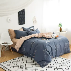 100% Cotton Bedding Set 4PC King Queen Size Modern Comfy Soft Duvet Cover Set with Pillowcases for Hotel Home Use