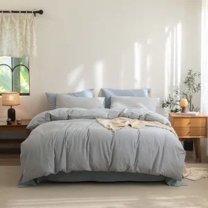 100% Cotton Bedding Yarn Dyed Washed Cotton Plain Dyed 4 Piece Set 200TC All Season Quality Wedding Duvet Cover Set